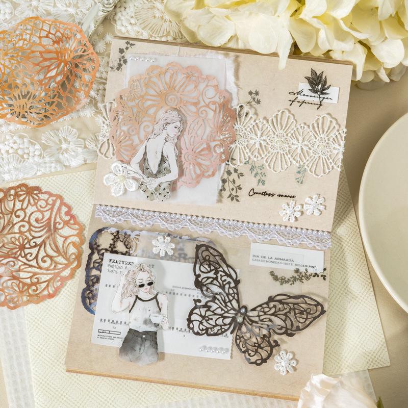 Ketchup Girl Retro Journal Paper Lace Set: 4 Styles, 16 Sheets, Scenery Design