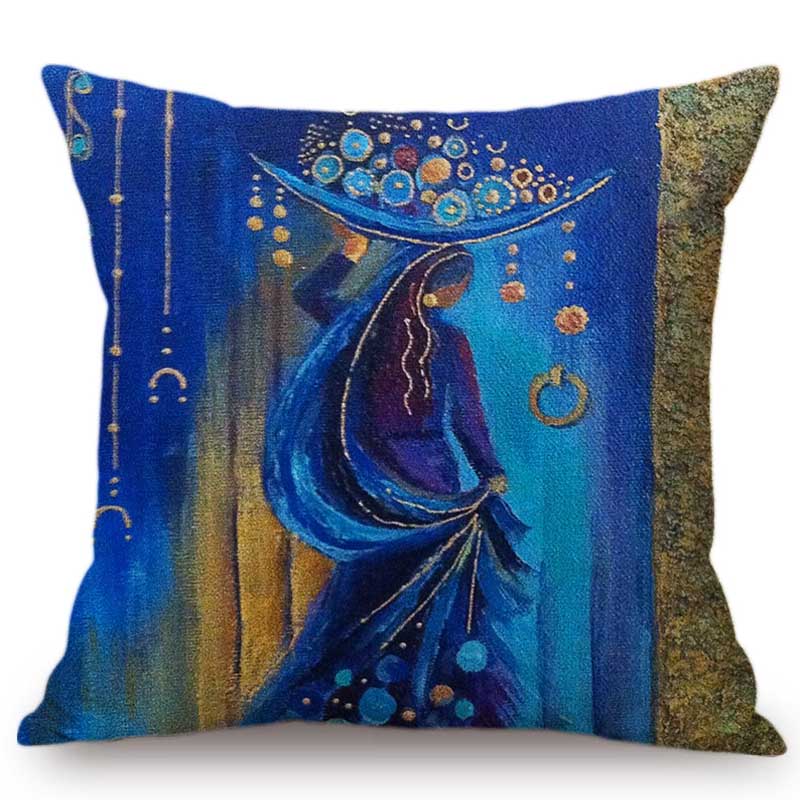 Islamic Painting Art Arab Woman Carrying Plate Muslim Home Decoration Sofa Throw Pillow Case Mediterranean Style Cushion Cover