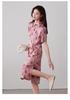New Chinese Style Printed Short Sleeved Dress for 2026 Spring Fashion, Versatile and Slimming, Mid Length Skirt