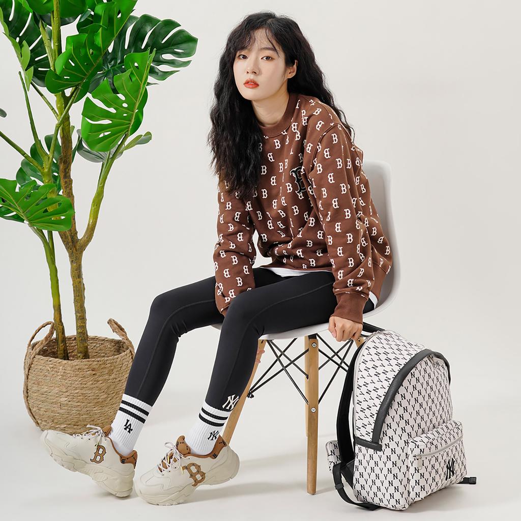 New MLB Big Ball Chunky Dia Monogram Low Top Chunky Sneakers Unisex Beige Yellow 3ASHCDM2N-43BGD