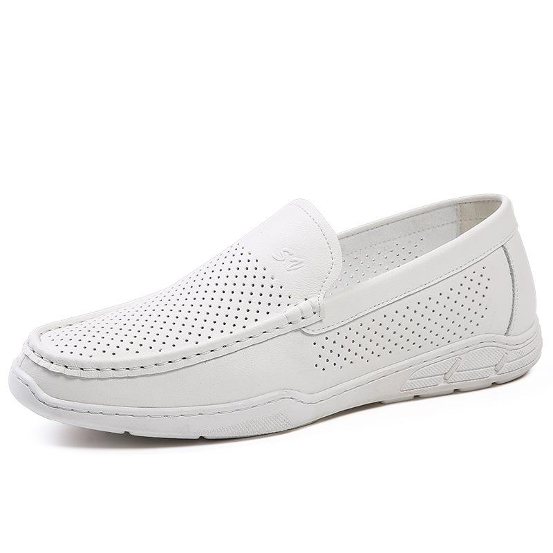 Neue Schuhe für Herren, echtes Leder, lässige Fahrschuhe, modische Slip-on-Loafer, atmungsaktive Sandalen aus mikroporösem Leder für den Sommer
