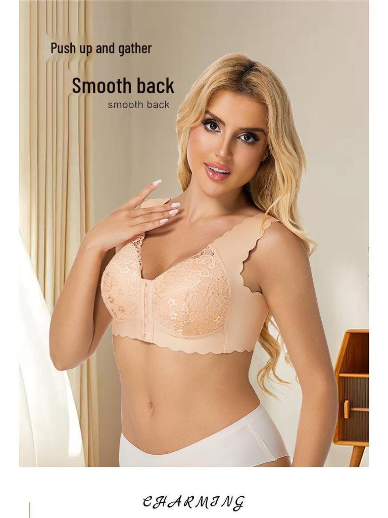 European & American Plus Size Front Closure Push-Up Bra, Women's Fixed Cup Vest Style