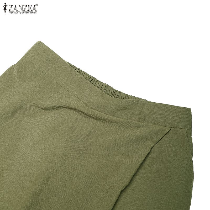 ZANZEA Dámské ležérní culotte kalhoty s elastickým pasem, jednobarevné, volné, široké nohavice, zkrácené
