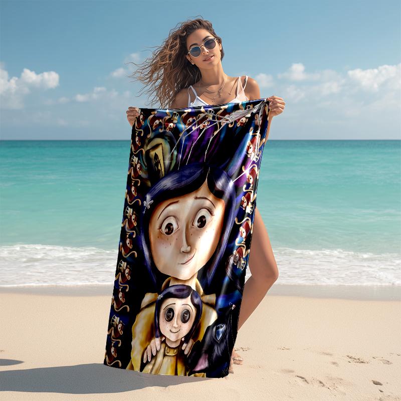 1pc C-Coraline (6) Beach Towel, Comfortable and Thick, and Swimming/Bath/Picnic/Camping Towel, Suitable for Seaside Beaches