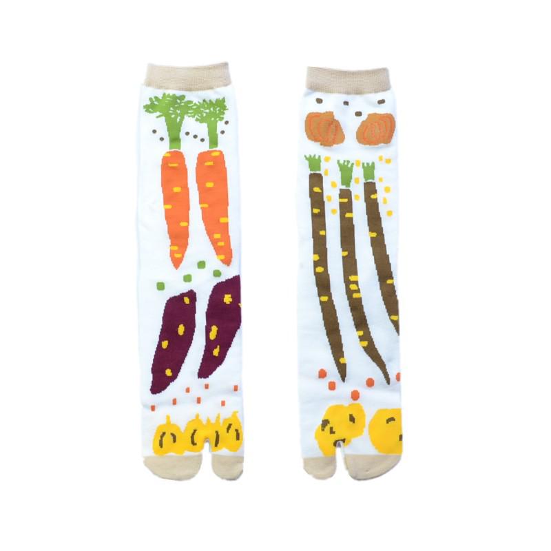 Trendy Japanese Multi-Color Jacquard Floral Tabi Socks - Cute Split-Toe Mid-Calf Design