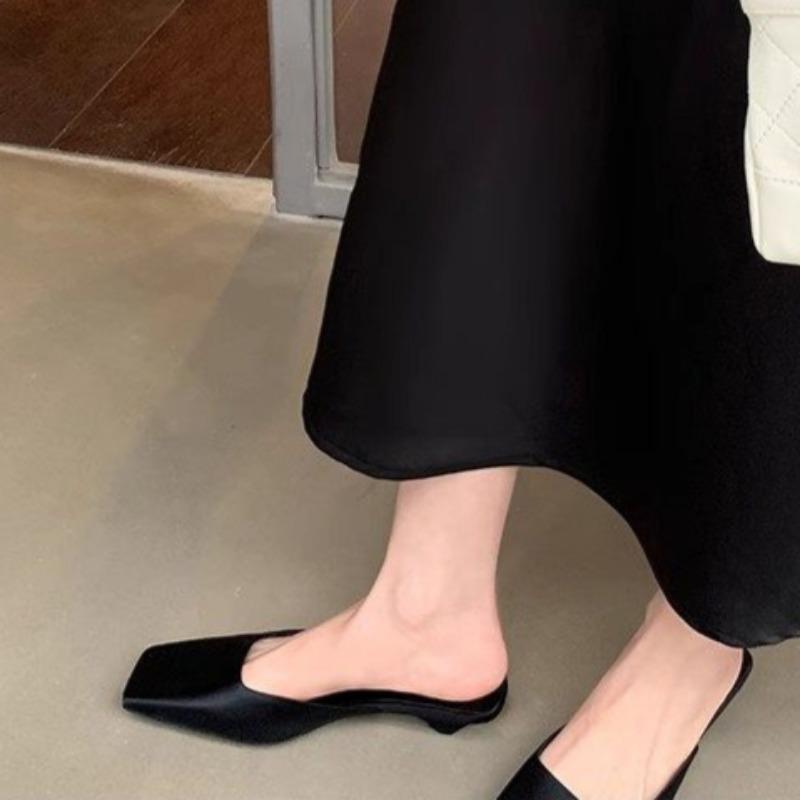 Sandali da Donna con Tacco Medio Nuovi Stili Primavera Punta Quadrata Bocca Bassa Calzatura Calzata Completa Antiscivolo Resistenti all'Usura Pantofole