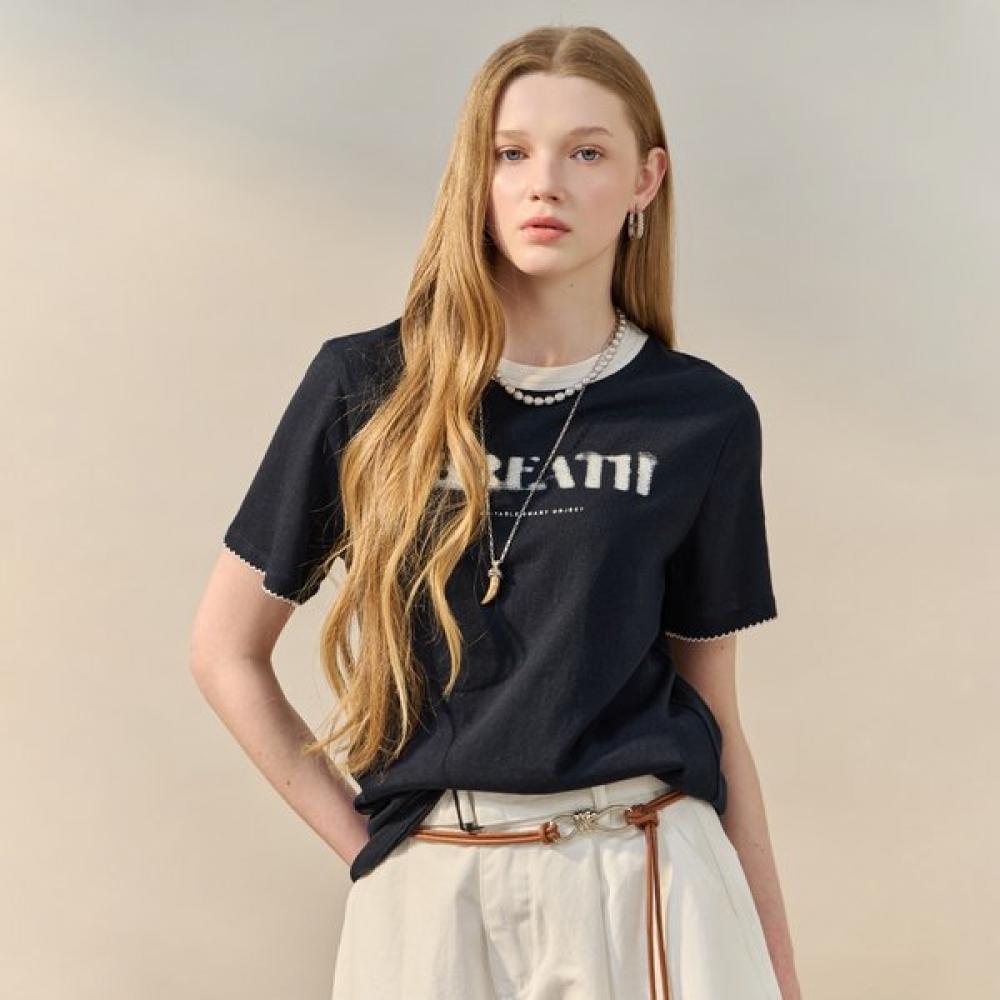 MAXZA VinTage LeTTering ConTrasT ShorT Sleeve T shirT zf05qT008na