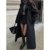 Street Women's Woolen Overcoat with Belt Loose Lapel Double Breasted Full Sleeve Long Coats 2026 Autumn Winter Lady Trench Coat