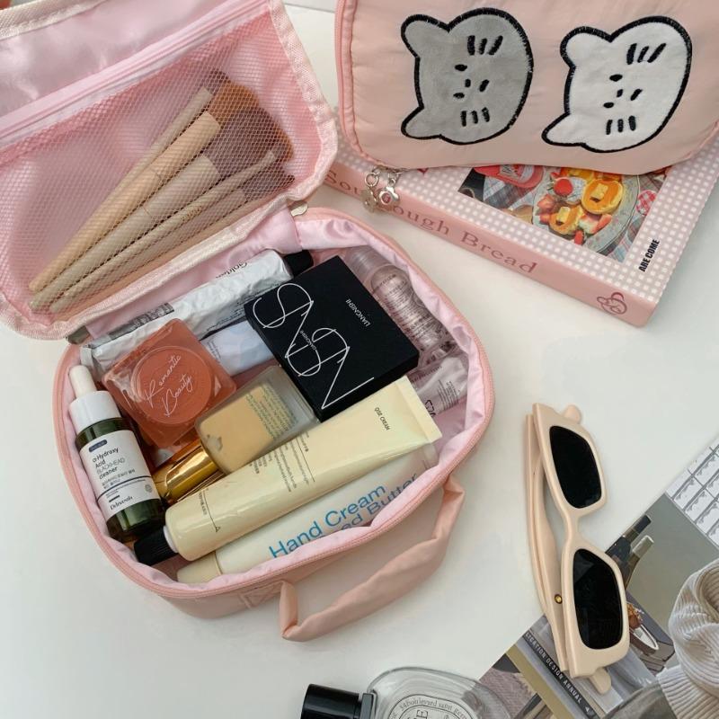 Ins Cute Cartoon Cat Cosmetic Bag Makeup Organizer Female Large Capacity Portable Wash Bag with Net Pocket Cosmetic Storage Bag