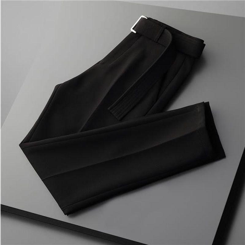 New Summer Fashion Casual Business Minimalist Solid Color High Waisted Belt with Draped and Slim Fitting Cropped Suit Pants