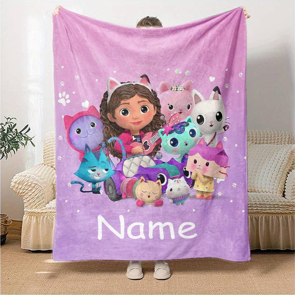 Custom Name Gabbys Dollhouse Theme Printed Blanket Perfect For Couch Bed Travel Outdoor Use Machine Washable Cozy Durable