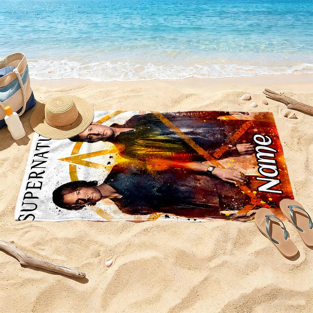 Supernatural Journey Together Customizable Name Beach Towel Super Soft Microfiber Quickdry Fabric