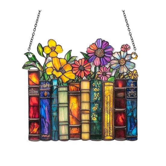 Halloween Suncatcher Stained Glass Window Hanging Sun Catcher Acrylic Ghost Plant Bookshelf Decoration for Window Wall Art Decor