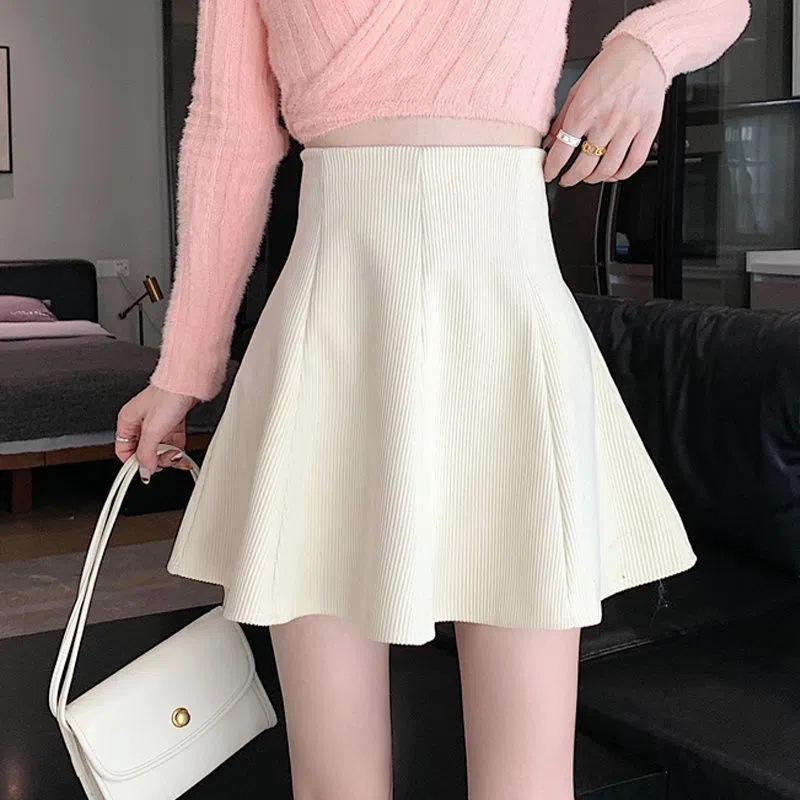 

Autumn Winter Season Corduroy Skirt for Women Preppy Fashion Umbrella Skirt High Waist Slimming Elegant A-Line Short Skirt Ins XS