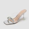 Rhinestone thick heel sandals 2025 summer new one-word with transparent sequins square head high heel sandals celebrity style women's shoes