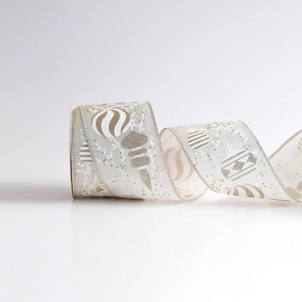 10 Yards Christmas Ribbons Imitation Hemp Material Champagne Gold Weave Ribbon Wired Edge Christmas Gift Packaging