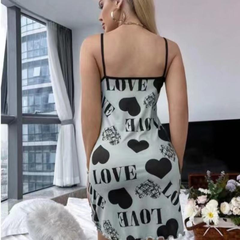 Vestaglia da notte sexy con spalline sottili e scollo a V da donna, camicia da notte estiva ampia in cotone, vestito da notte femminile con stampa carina, indumento da notte leggero