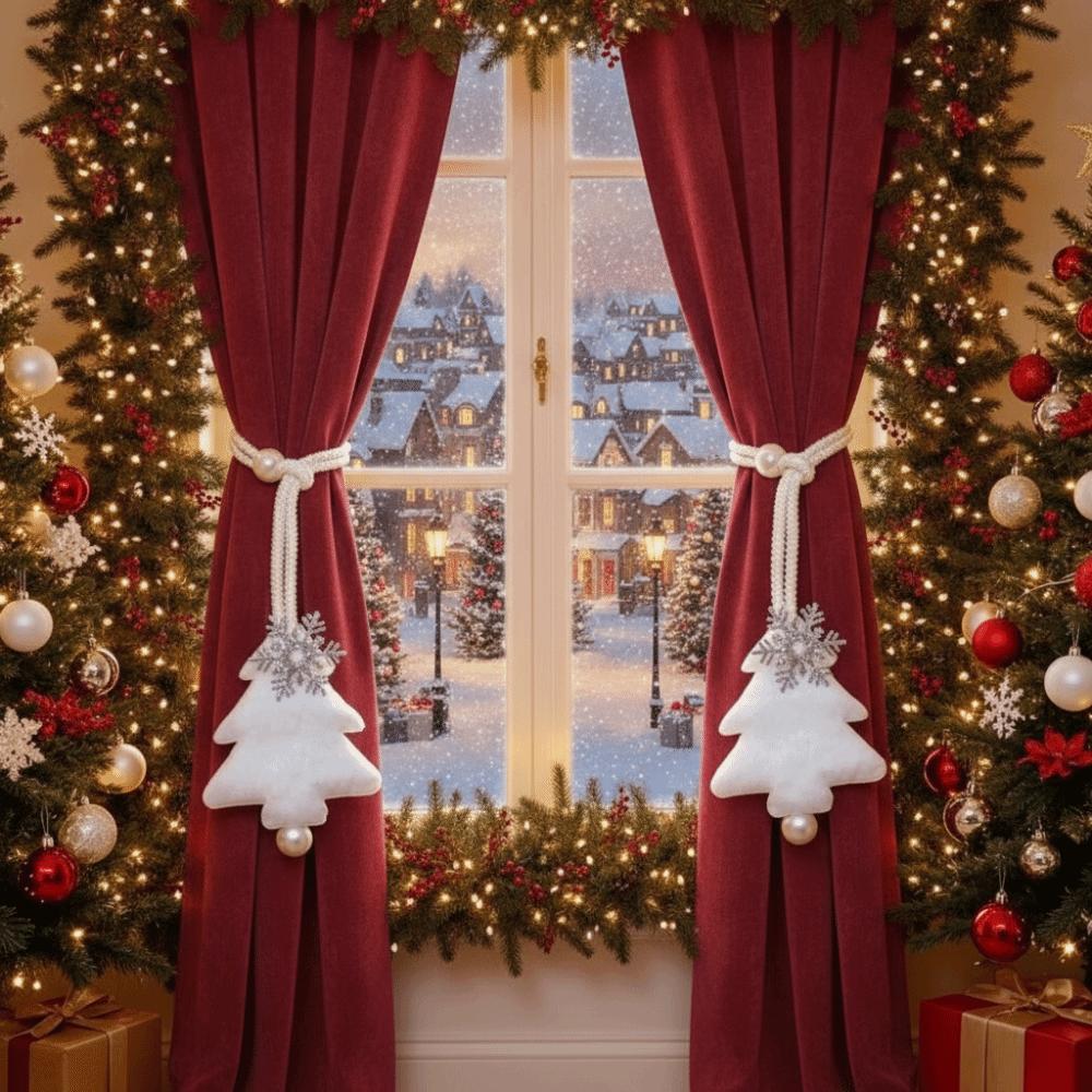 2PCS/SET Exquisite Snowflakes Curtain Rope Plush Curtain Strap  Christmas Decorations