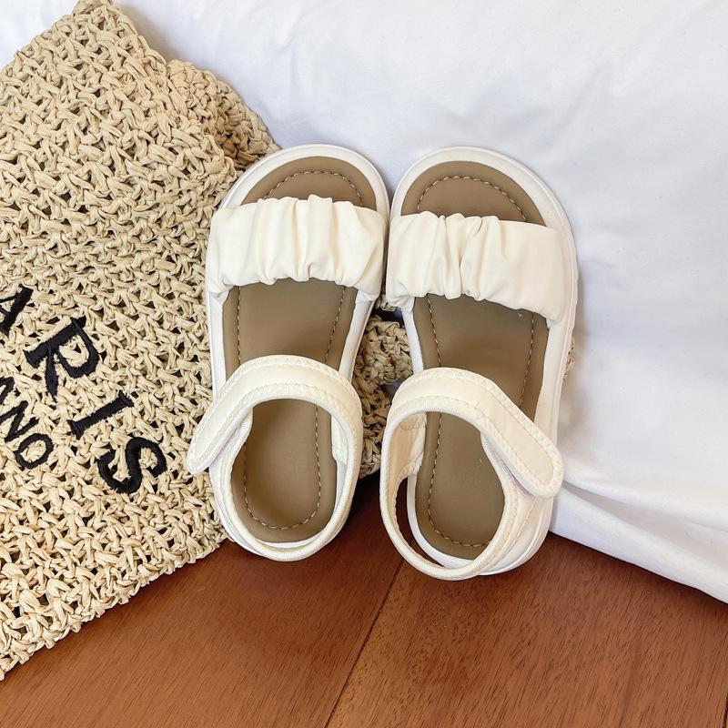 

Новые детские сандалии летние школьные с открытым носком для девочек пляжные сандалии модные толстые детские черные бежевые повседневные сандалии нескользящие 35 бежевый