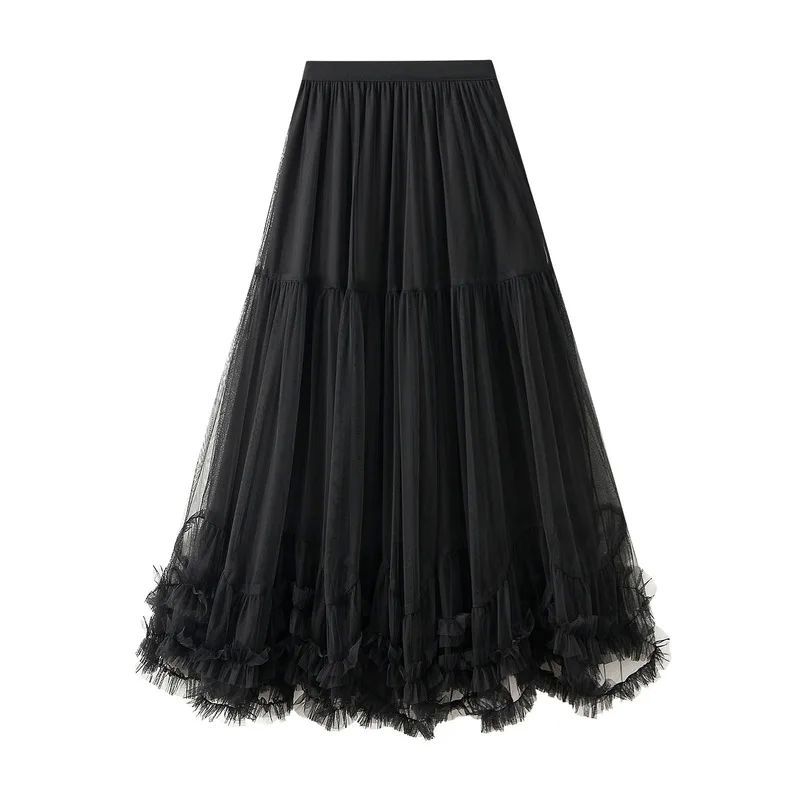 Mesh Half Body A- Line Large Swing Fluffy Skirta Big Hemline Pettiskirt