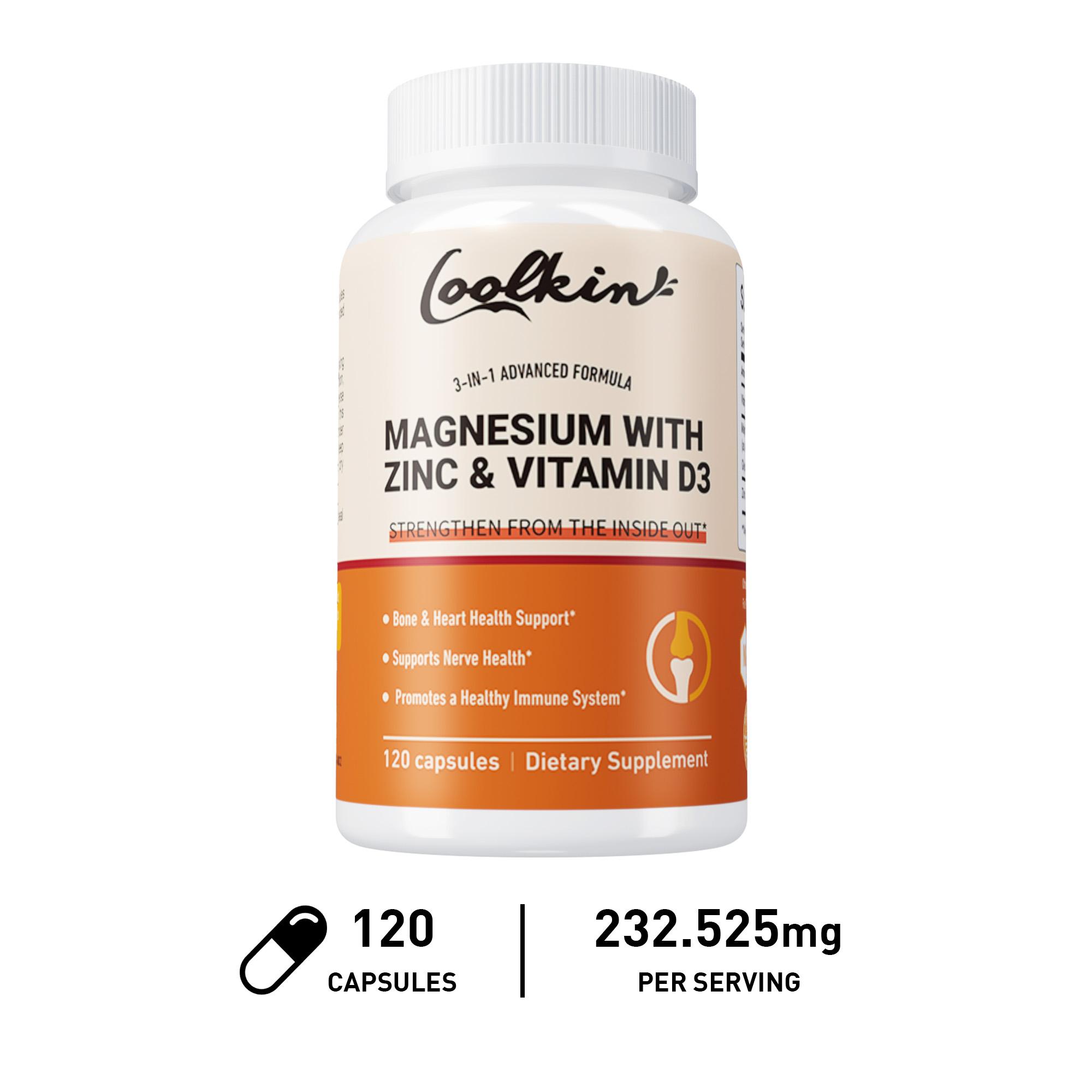 Coolkin Dietary Supplements, Containing Magnesium, Zinc, and Vitamin D3, for Bone Health and Sleep Relief 120*1