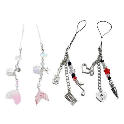 Beaded Phone Lanyard Stylish Phone Charm Shell Fish Tail/Bass/Heart Needle Keychain Accessory Stylish Cellphone Chain
