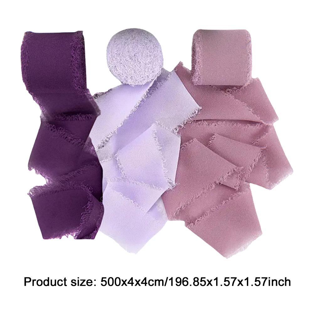 3 Rollen Chiffonseidenband Einfarbig Ausgefranstes Kantenband Handgefertigtes Chiffonband für Hochzeitseinladung, Bouquetverpackung, DIY