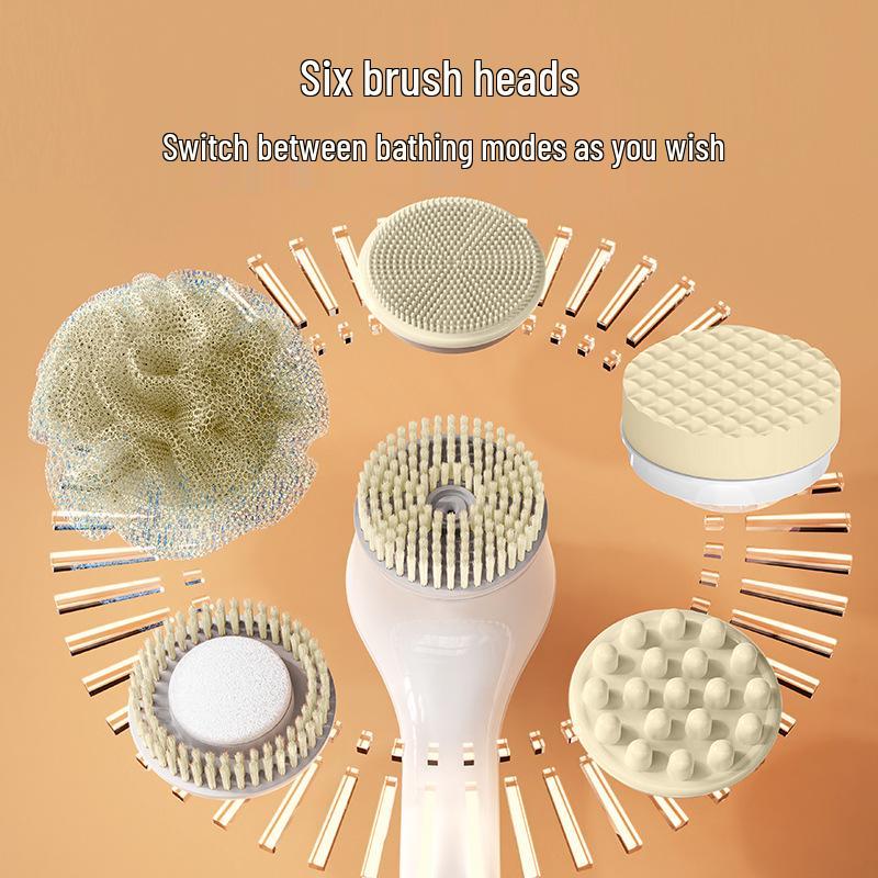 Wireless Long-Handle Electric Bath Brush with Digital Display - Waterproof Automatic Shower Scrubber
