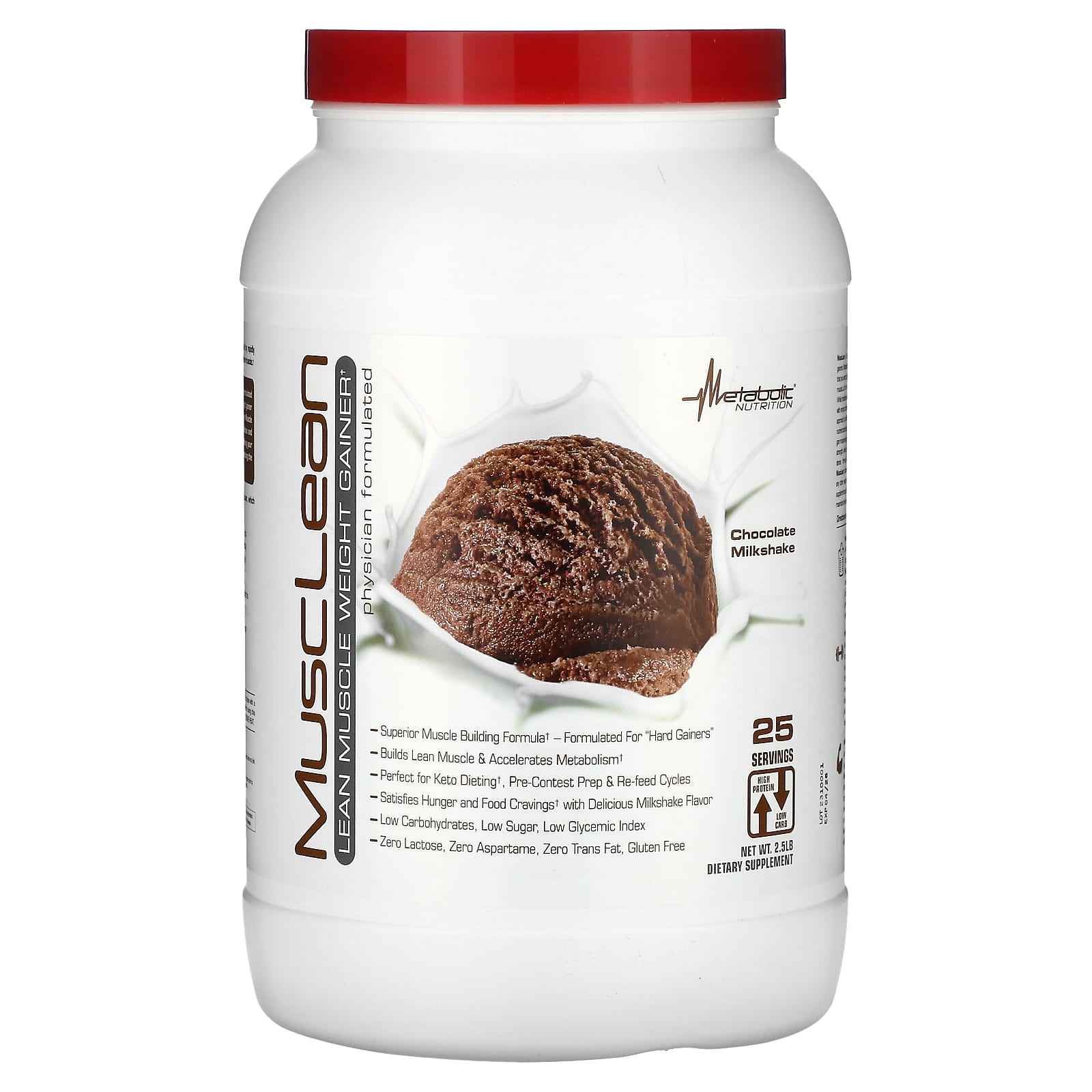 

Metabolic Nutrition, MuscleLean, Gain Lean Muscle, Chocolate Milkshake, 2.5 lb.