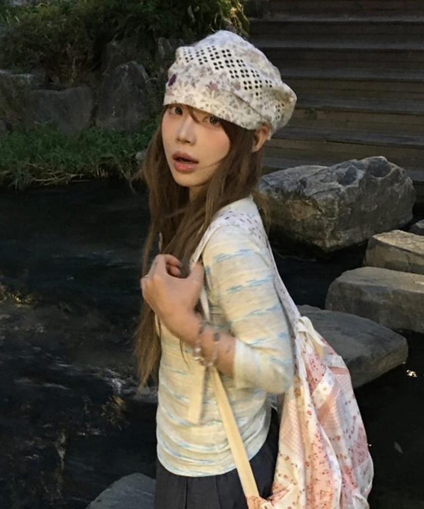 Kiibi Floral Button Beanie Ivory