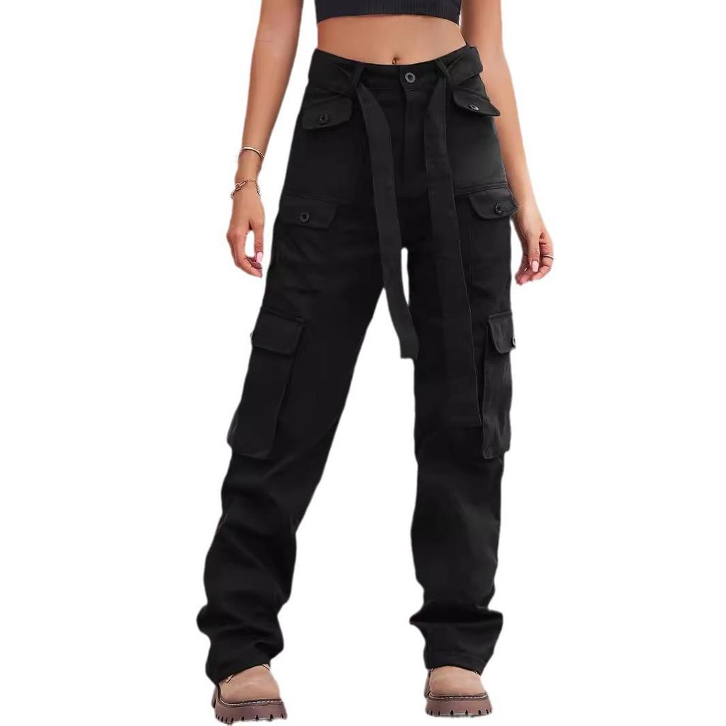 Washed Denim Multi-Pocket Heavy-Duty Casual Workwear Pants