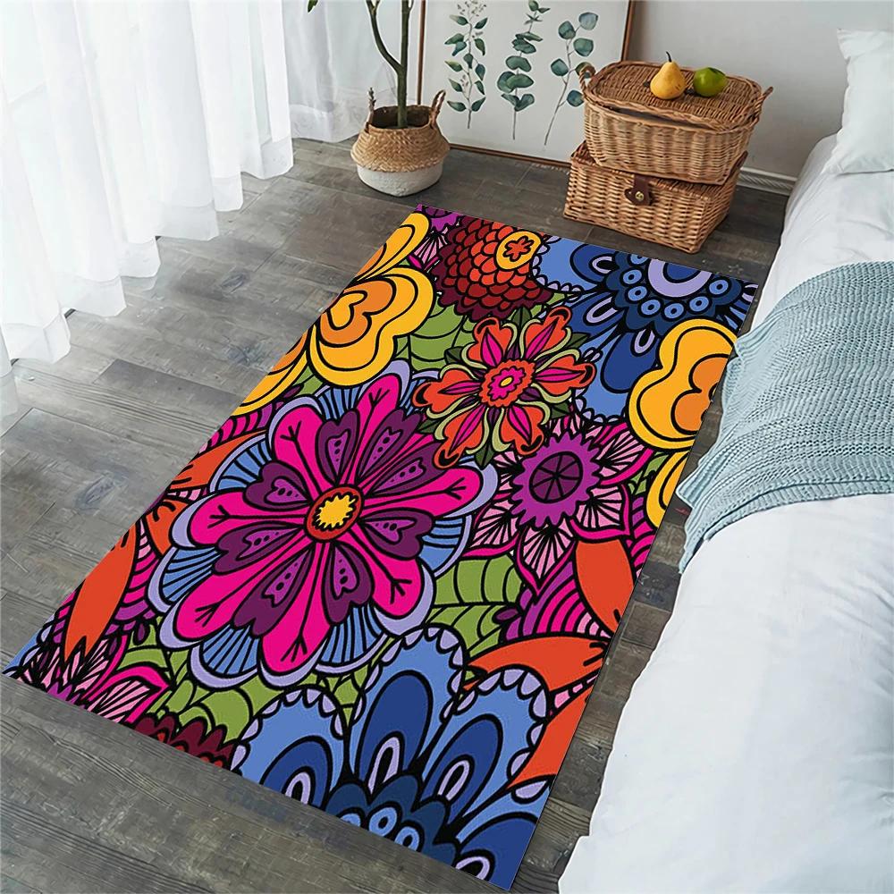Boho Mandala Carpet Retro Floral Floor Rugs for Living Room Bedroom Balcony Decor Non-slip Kitchen Mat Exotic Flowers Doormat