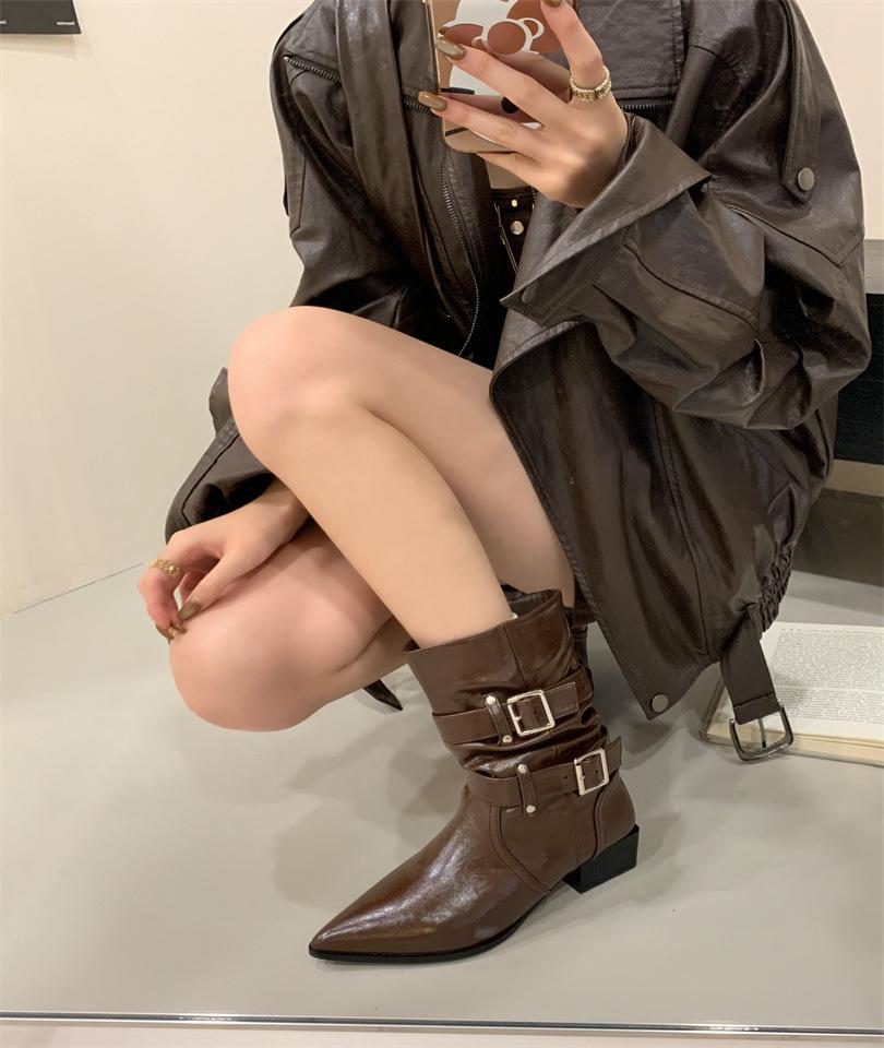 

Осень и зима новые ретро плиссированные модифицирующие ногу ботфорты короткие ботинки 39 светло-коричневого