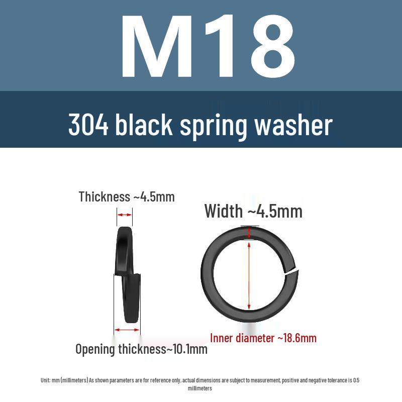 Yigu 304 Stainless Steel Black Spring Washer - Thickened Split Design for Shock Absorption