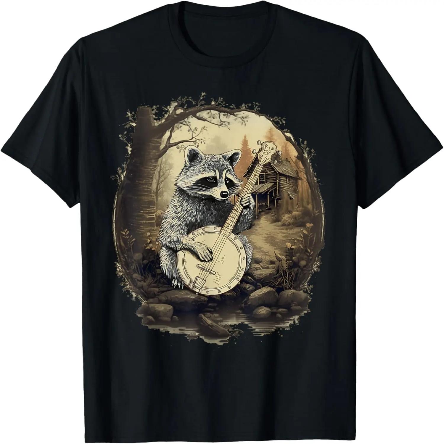 Raccoon Playing Banjo Cottagecore Aesthetic Racoon Vintage T-Shirt XXXXL