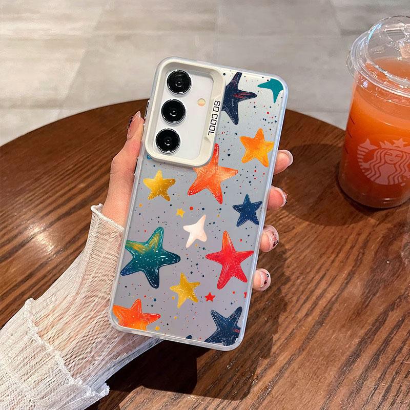 For Samsung Galaxy S24 S23 Ultra Plus FE S25 S22 Ultra Plus S21 FE Laser Phone Case Five-pointed Star Printed Shockproof Covers