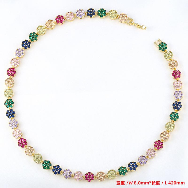 Temperament Light Luxury Copper Inlaid Diamond Flower Petal Bracelet Necklace Tennis Flower Jewelry Set Vl526-527