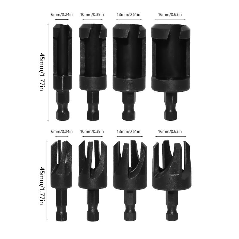 8Pcs Wood Plug Cutter Straight and Taper ClawDrill Bit Set Woodworking Hole Saw Cutting Tool 5/8" 1/2" 3/8" 1/4"