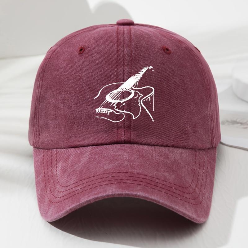 Hand Washable  100 Polyester Woven  Unisex Guitar Print Baseball Cap  Vintage Polyester AdjustableFor Any Season