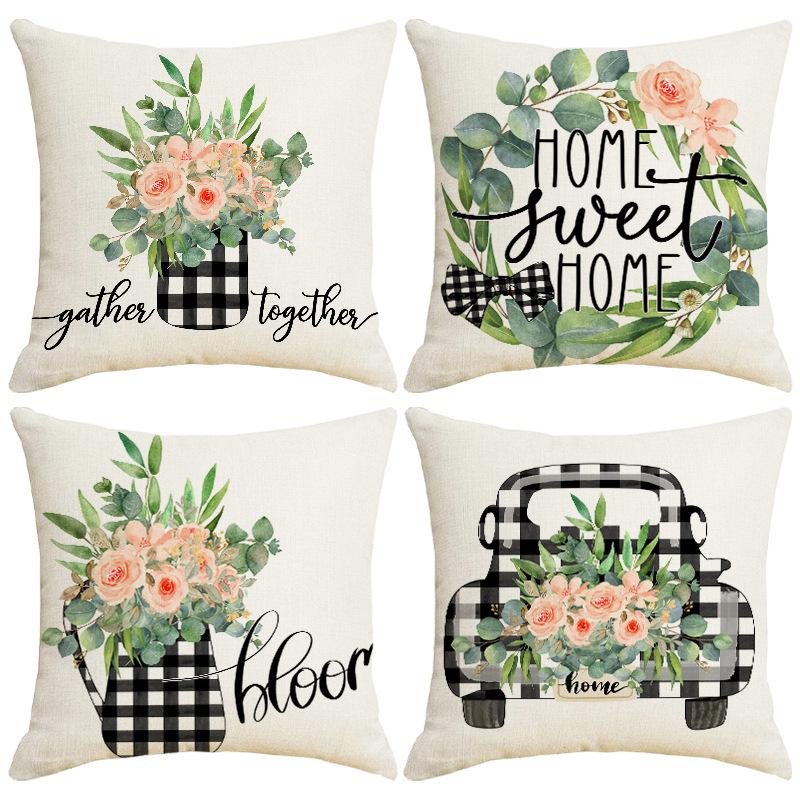 Letter Print Spring Pillow Case New Line Sofa Pillow Spring Planting Flower Decoration Cushion