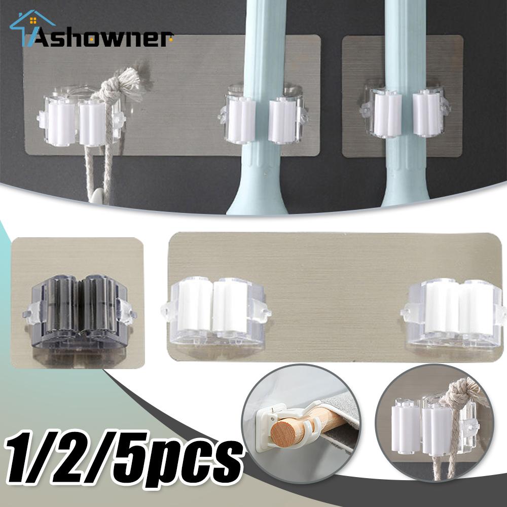 

1/2/5pcs Multi-purpose Hooks Kitchen Bathroom Strong Hook Adhesive Wall Mounted Mop Organizer Holder Rackbrush Broom Hanger Hook B-Black 1PCS