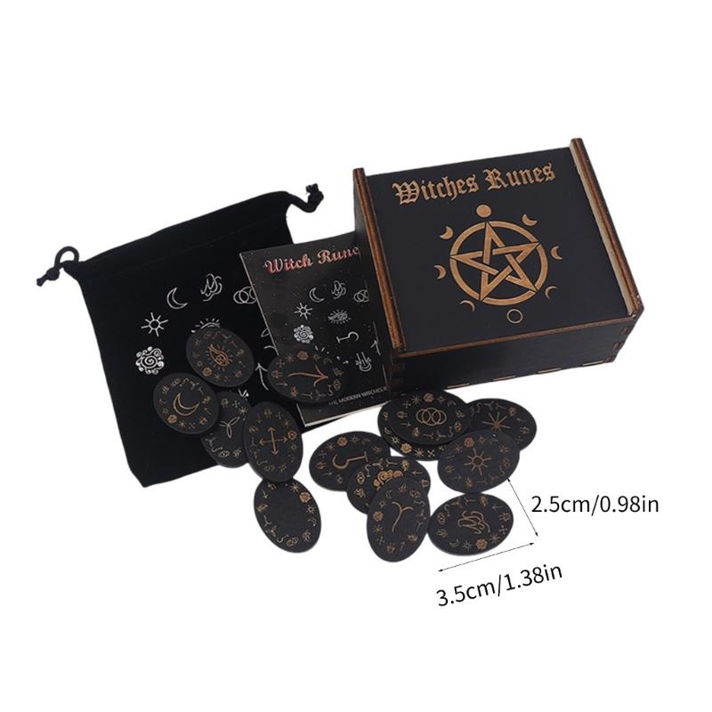 Portable Ancient Runes Carving with 24 Mystical Symbols and Guide Manual Suitable for Meditations Accessories