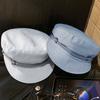 Retro Japanese Beret Hat British Ins Denim Octagonal Hat Artist Hat Women Casual Flat Top Hat Blue Navy Style Octagonal Hat