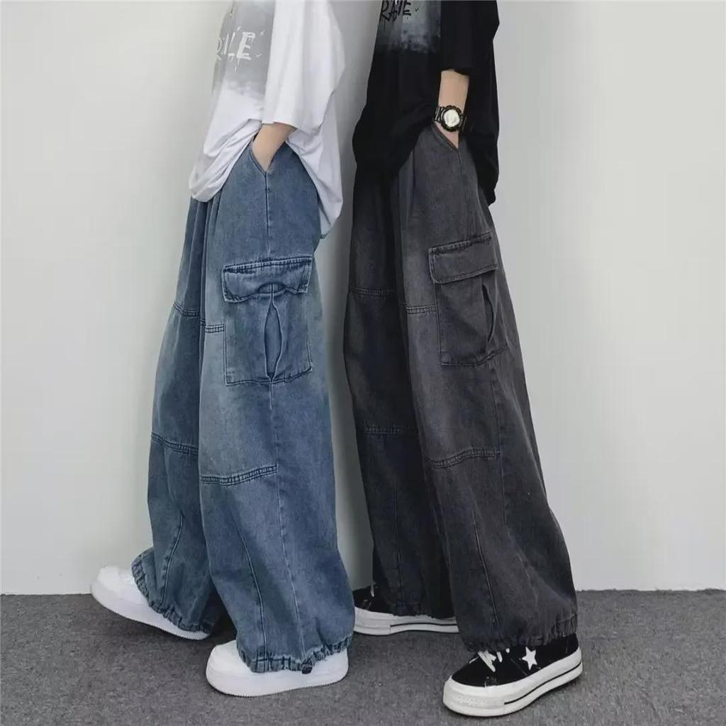 2025 Stil Stradal Japonez Jeans Largi cu Picior Lat și Buzunare Mari