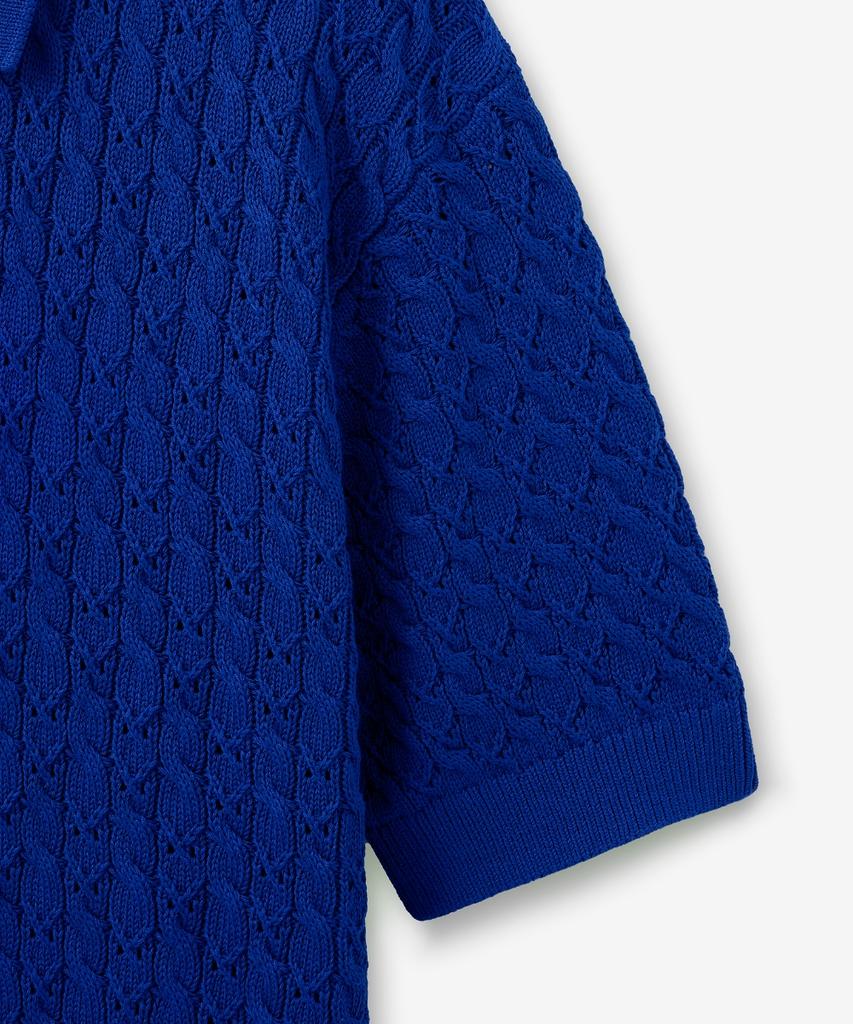 MINAV Strong Cotton Cable Punch Collar Knit [Cobalt Blue]