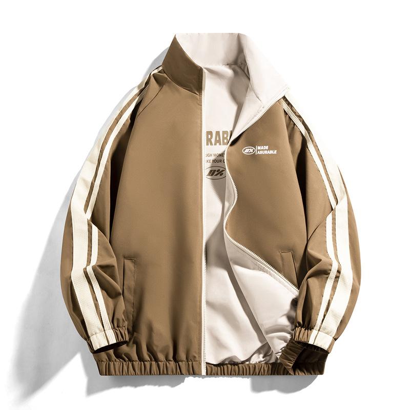 Reversible Jacket, Spring and Autumn New Style, Double-sided Jacket, Men's Stand-up Collar Striped Jacket