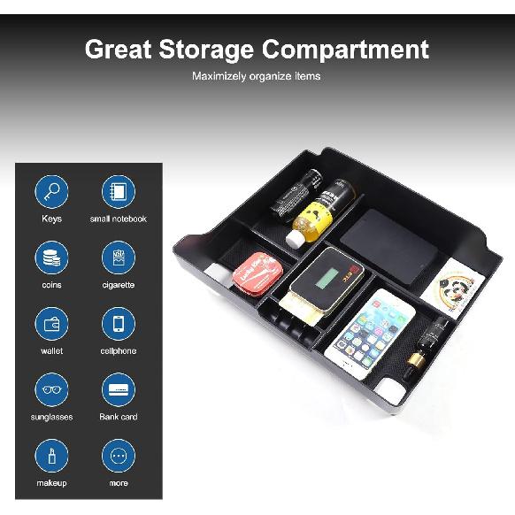 Armrest Storage Box Container Center Console Organizer Tray Compatible with Cadillac Escalade 2015-2020,ABS Insert Tray Armrest Storage Box Interior