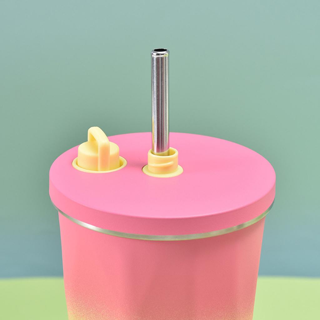 600ML Stainless Steel Insulated Water Bottle Cute Gradient Straw Drinking Cup Home Travel Portable Insulated Tumbler Coffee Cup
