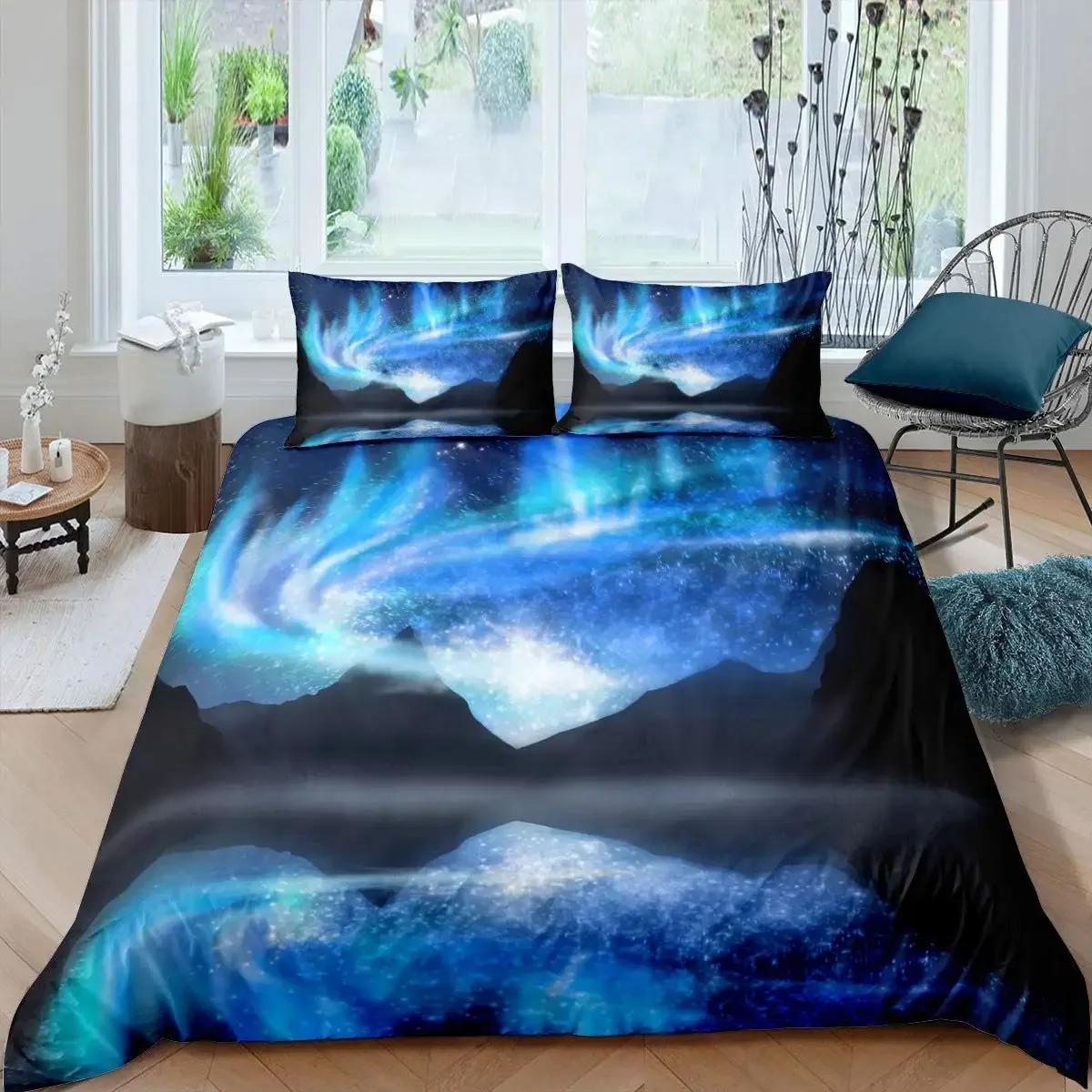 

Комплект постельного белья Nature River Звездное небо Комплект пододеяльника Горная река Лес Луна Принт Дизайн Покрывало с принтом натурального пейзажа 70x133cm