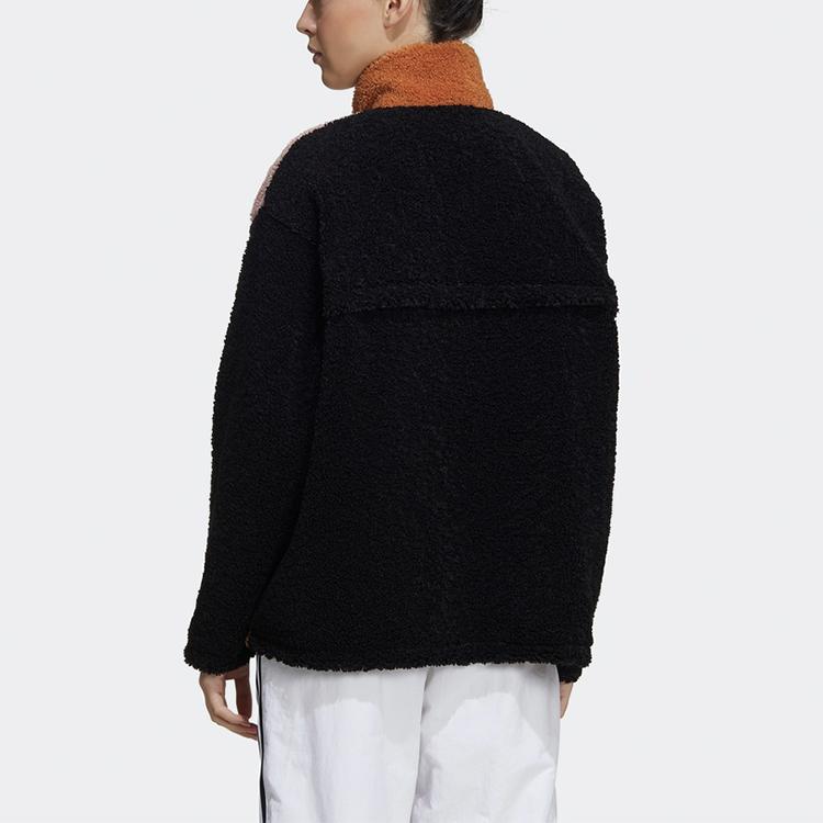 Adidas Originals Short Sherpa Color Block Stand Collar Warm Sports Jacket Women Jacket Khaki Brown GQ1238